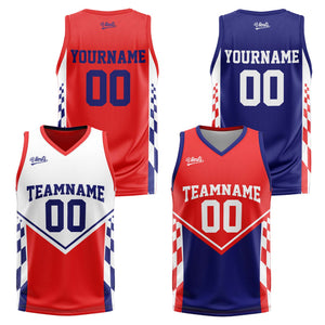 Traje de baloncesto reversible azul y rojo personalizado para adultos y niños