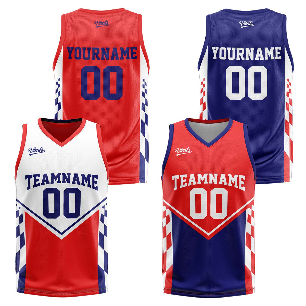 Traje de baloncesto reversible azul y rojo personalizado para adultos y niños