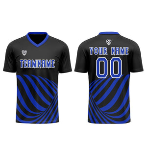 Conjunto personalizado de camiseta de uniforme negra y azul para niños y adultos