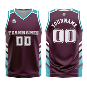 Uniforme de baloncesto personalizado en color morado cian con tu logotipo-nombre y número impresos