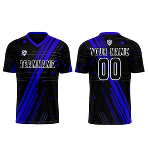 Conjunto personalizado de camiseta de uniforme negra y azul para niños y adultos