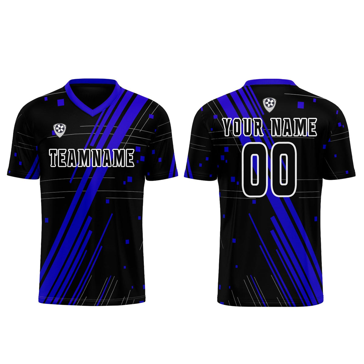 Conjunto personalizado de camiseta de uniforme negra y azul para niños y adultos