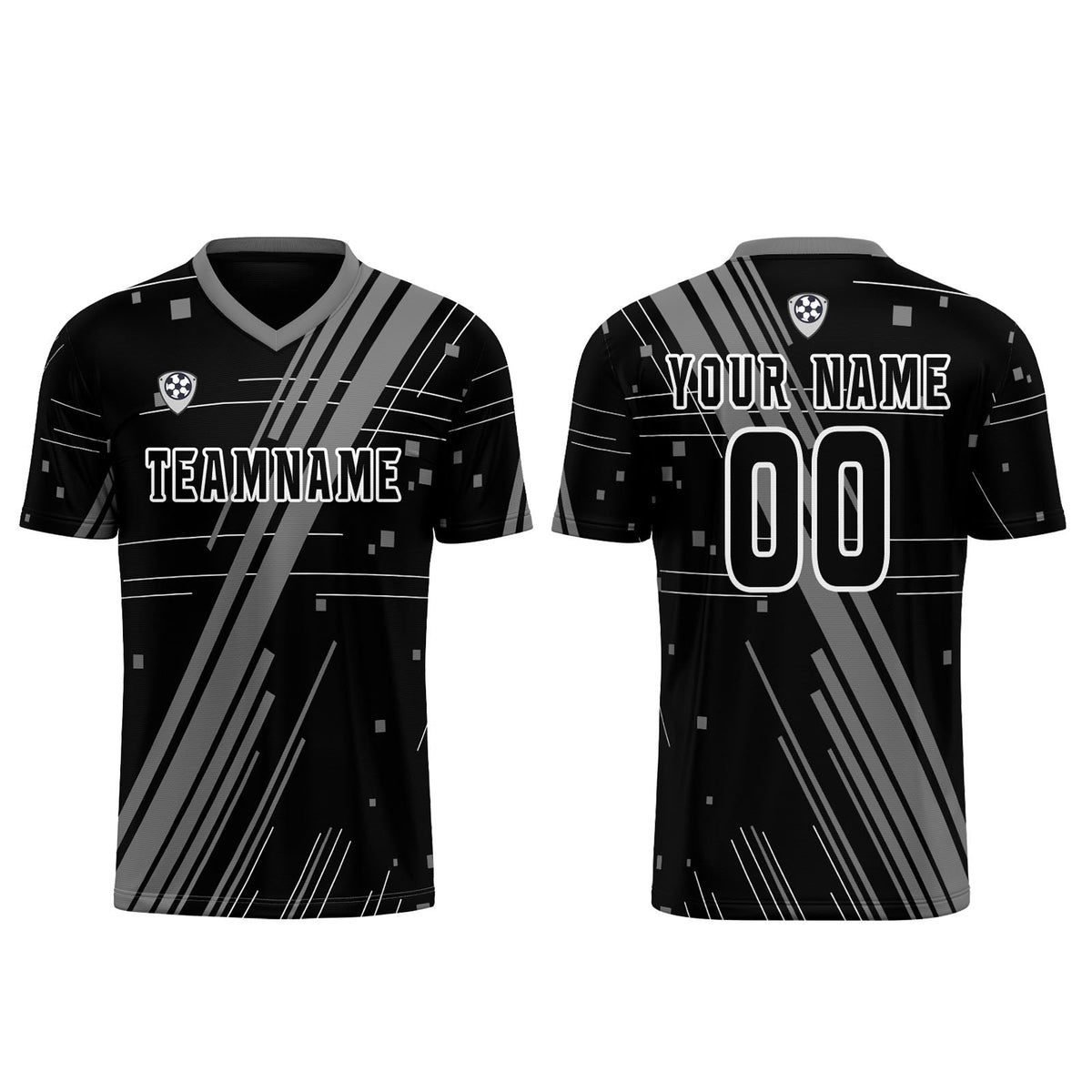 Conjunto personalizado de camiseta de uniforme negra y gris para niños y adultos