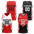 Traje de baloncesto reversible rojo y negro personalizado para adultos y niños