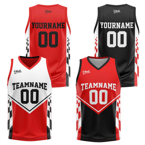 Traje de baloncesto reversible rojo y negro personalizado para adultos y niños