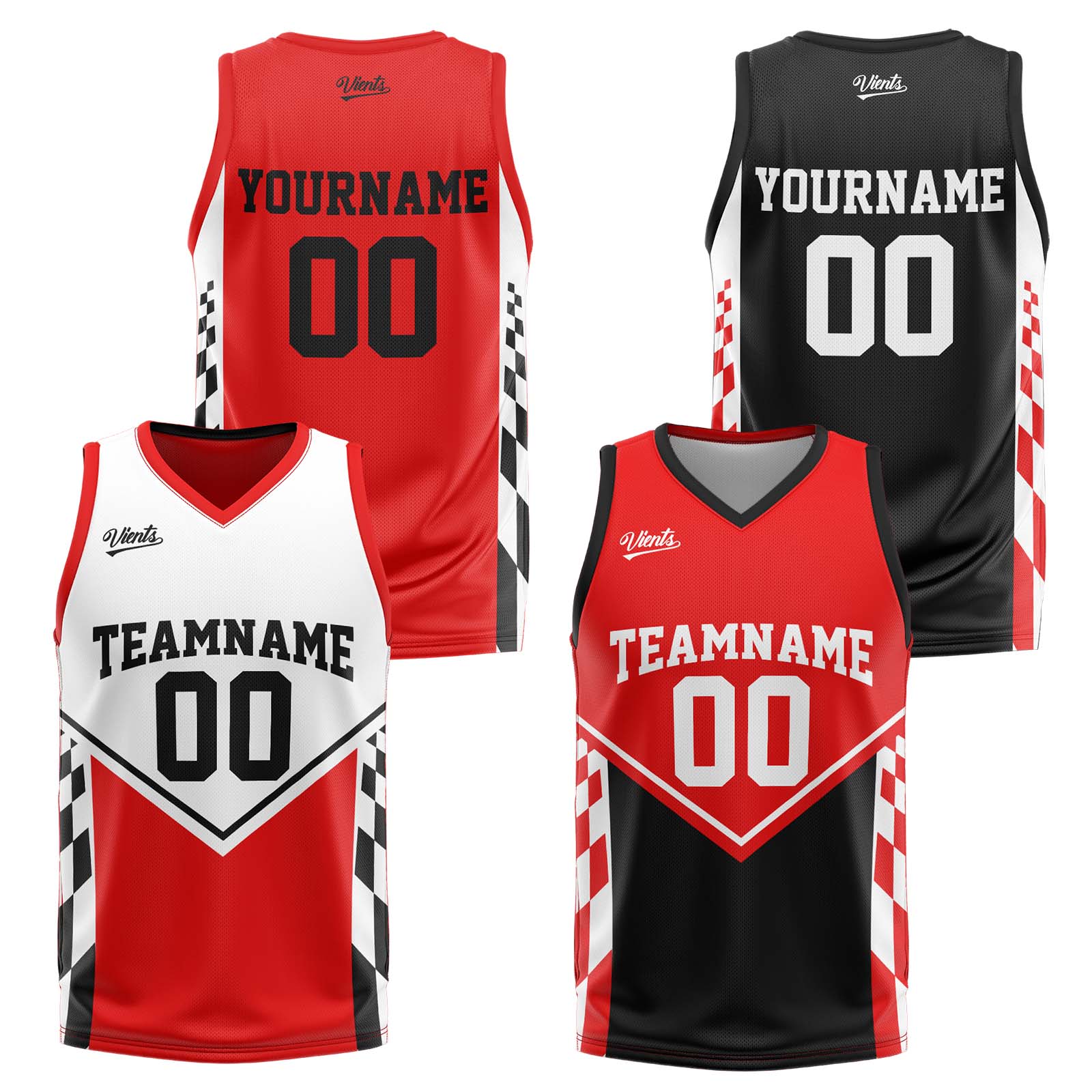 Traje de baloncesto reversible rojo y negro personalizado para adultos y niños
