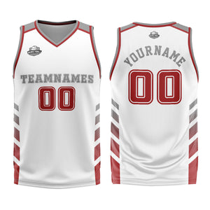 Uniforme de baloncesto personalizado blanco y rojo con tu logotipo-nombre y número impresos