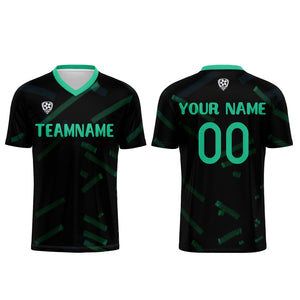 Conjunto personalizado de camiseta de fútbol negra y verde hierba para niños y adultos