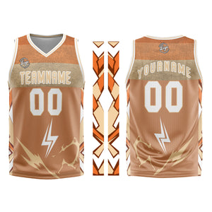 Uniforme de baloncesto personalizado en marrón y blanco con tu logotipo-nombre y número impresos