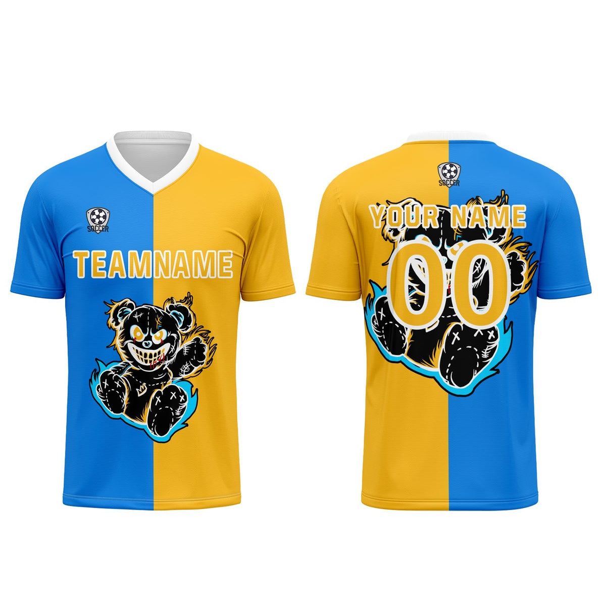 Conjunto personalizado de camiseta de fútbol azul y amarillo para niños y adultos