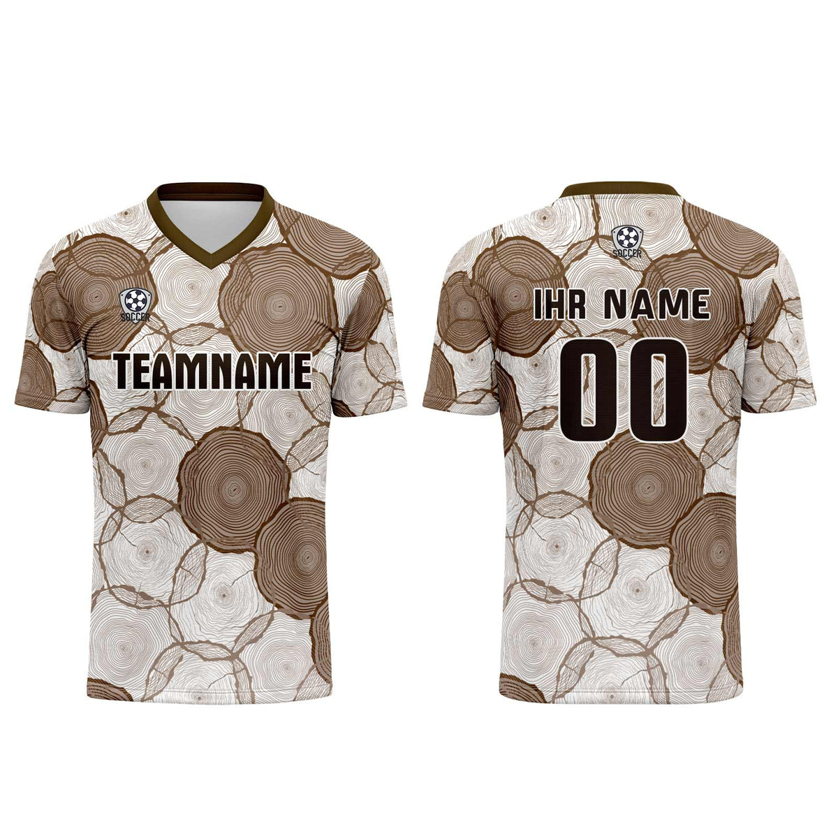 Conjunto personalizado de camiseta de uniforme blanca y marrón para niños y adultos