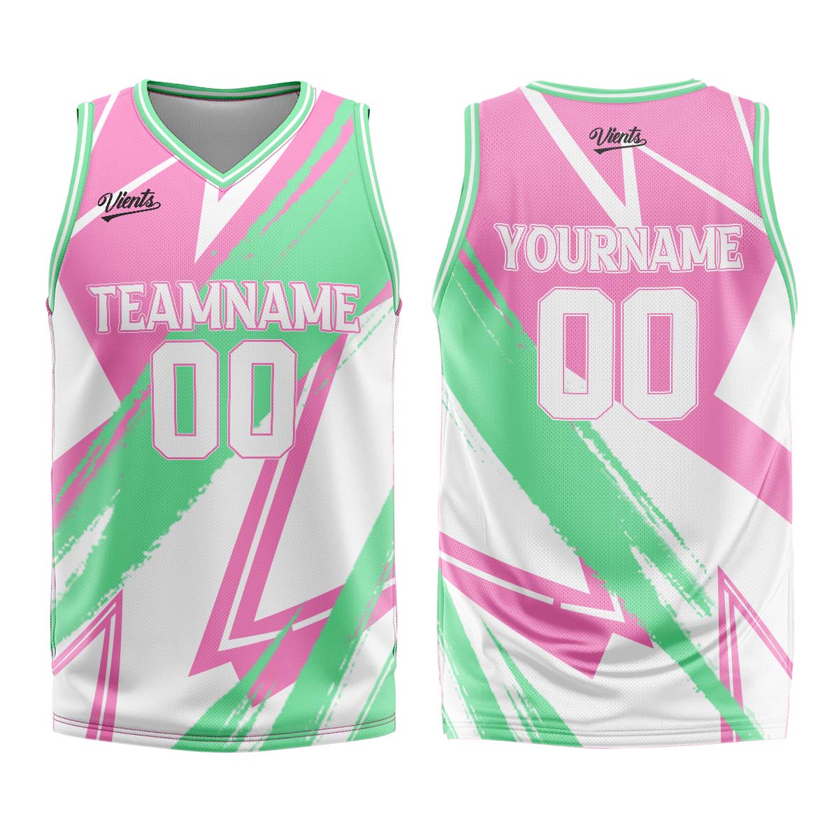 Uniforme de baloncesto rosa y verde personalizado con tu logotipo-nombre y número impresos