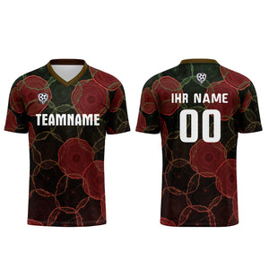 Conjunto personalizado de camiseta de uniforme negra y roja para niños y adultos