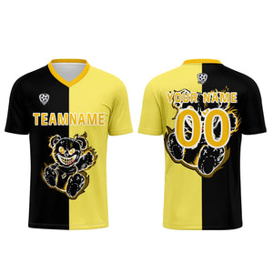Conjunto personalizado de camiseta de fútbol negra y amarilla para niños y adultos