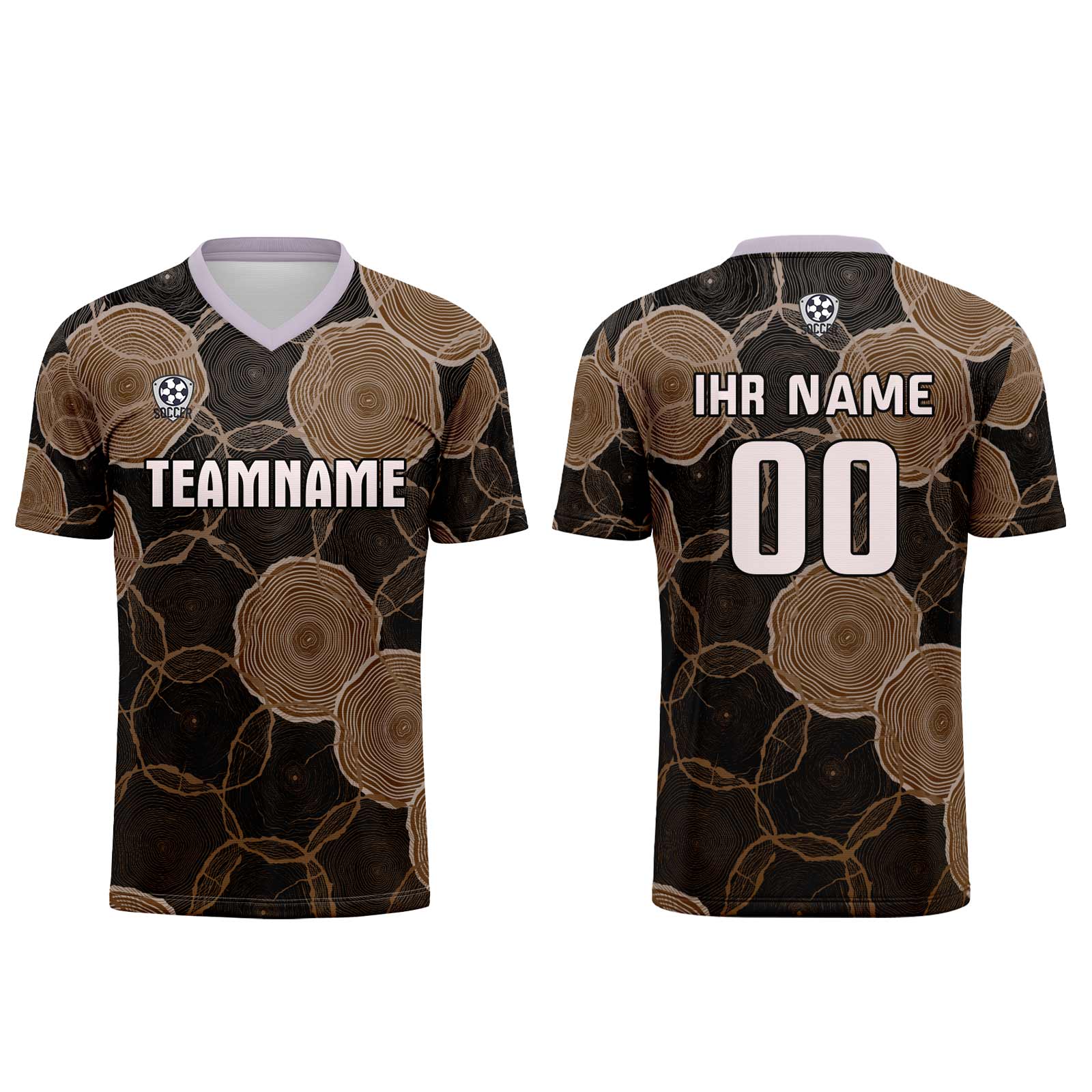 Conjunto personalizado de camiseta de uniforme negra y marrón para niños y adultos