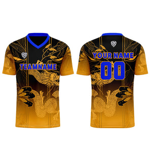 Conjunto personalizado de camiseta y uniforme amarillo y azul para niños y adultos