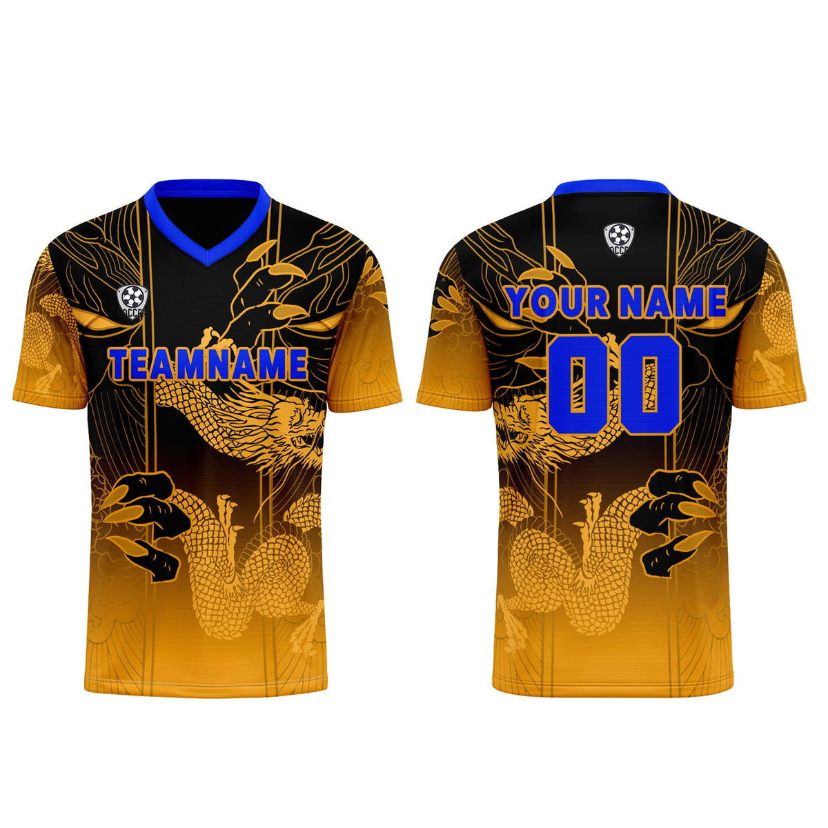 Conjunto personalizado de camiseta y uniforme amarillo y azul para niños y adultos