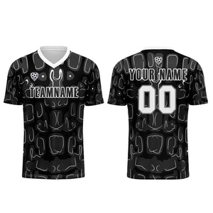 Conjunto personalizado de camiseta de fútbol negra y gris para niños y adultos