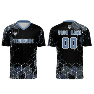 Conjunto personalizado de camiseta de uniforme gris y azul para niños y adultos