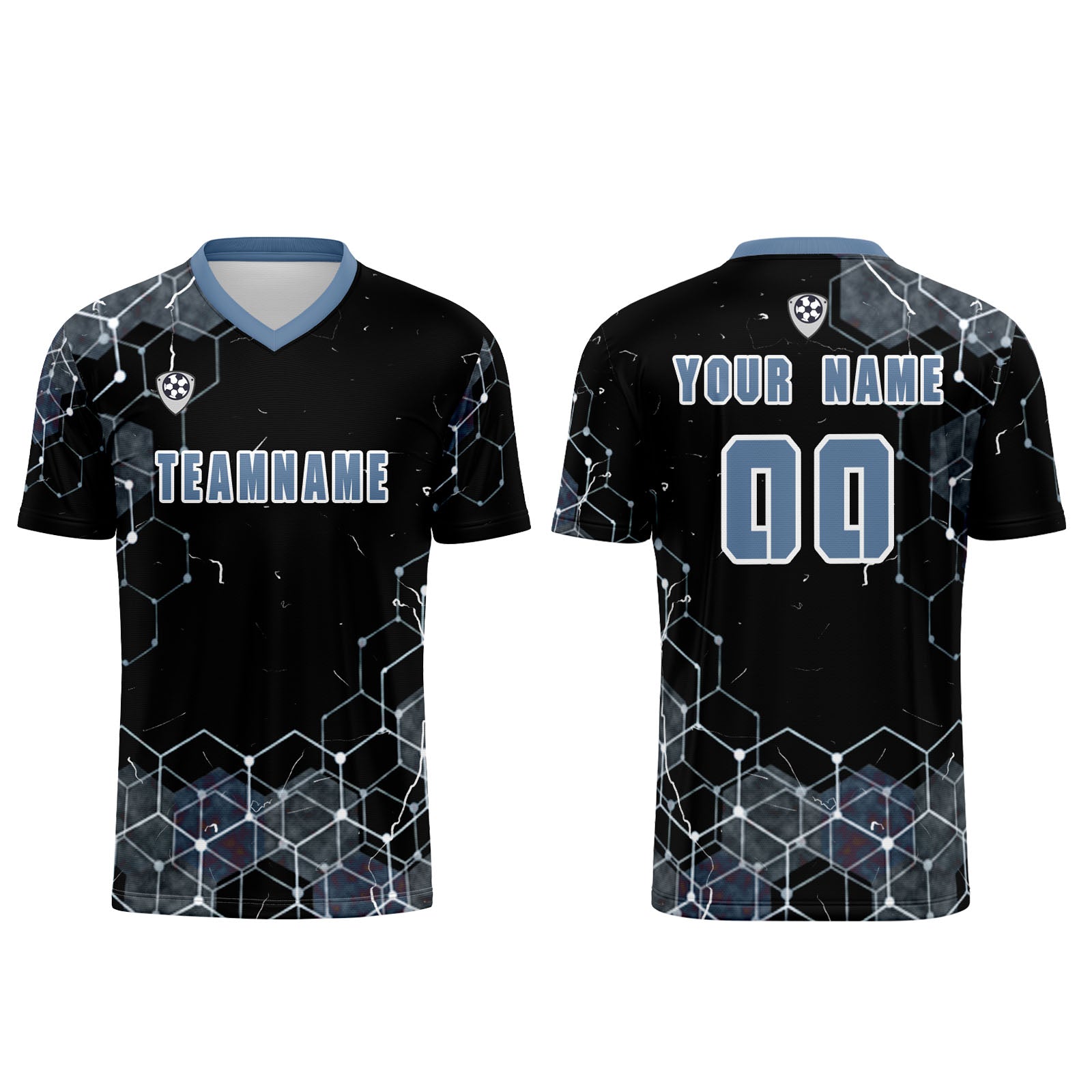 Conjunto personalizado de camiseta de uniforme gris y azul para niños y adultos