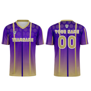 Conjunto personalizado de camiseta de uniforme morado y amarillo para niños y adultos