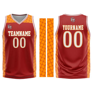 Uniforme de baloncesto personalizado rojo y naranja con tu logotipo-nombre y número impresos