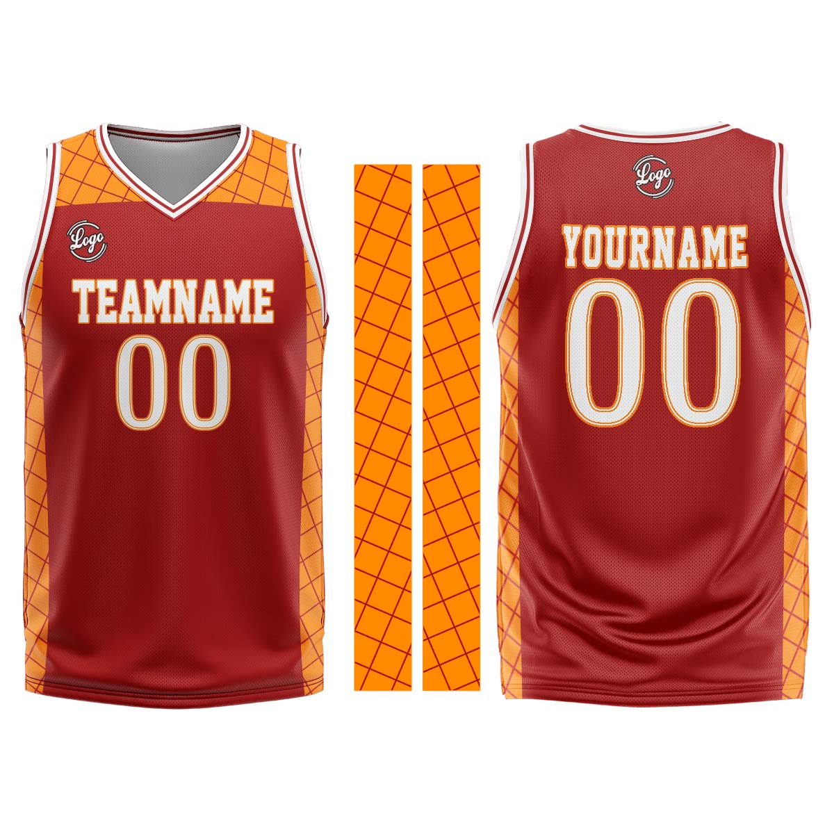 Uniforme de baloncesto personalizado rojo y naranja con tu logotipo-nombre y número impresos