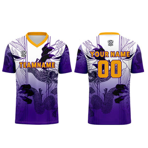 Conjunto personalizado de camiseta de uniforme blanca y morada para niños y adultos