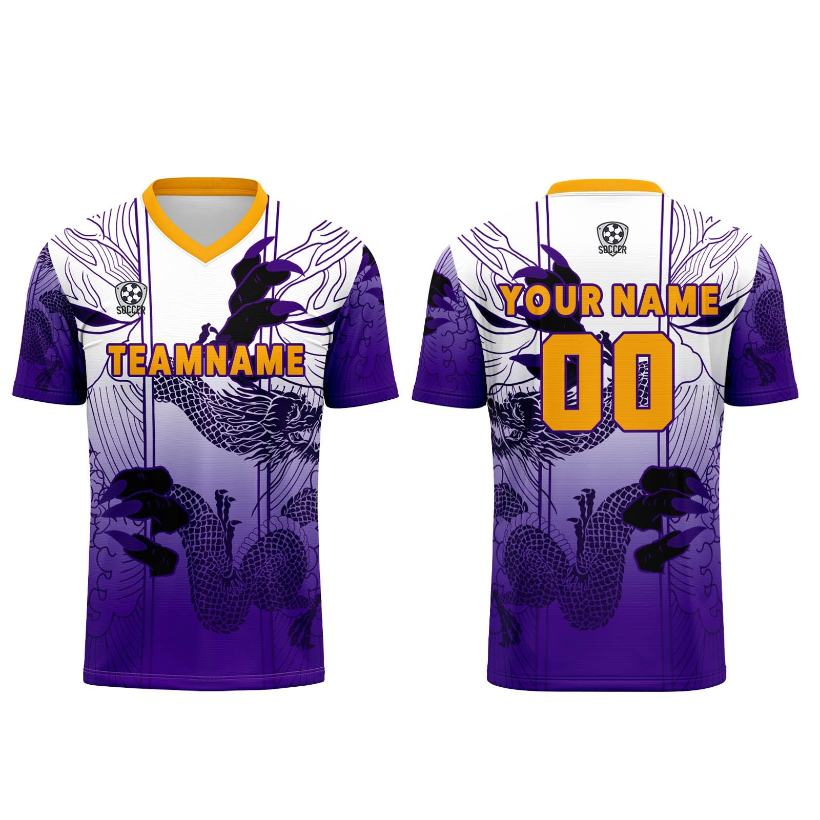 Conjunto personalizado de camiseta de uniforme blanca y morada para niños y adultos