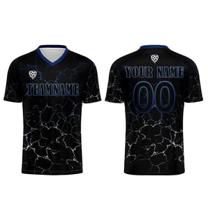 Conjunto personalizado de camiseta de fútbol negra y azul oscuro para niños y adultos
