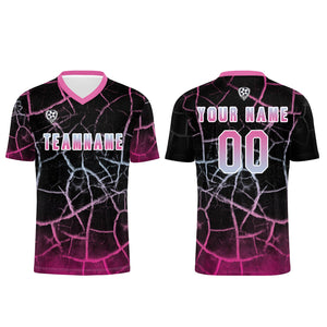 Conjunto personalizado de camiseta de fútbol negra y rosa para niños y adultos