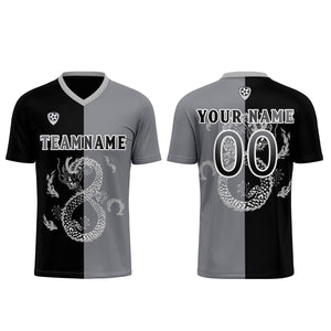 Conjunto personalizado de camiseta de uniforme negra y gris para niños y adultos