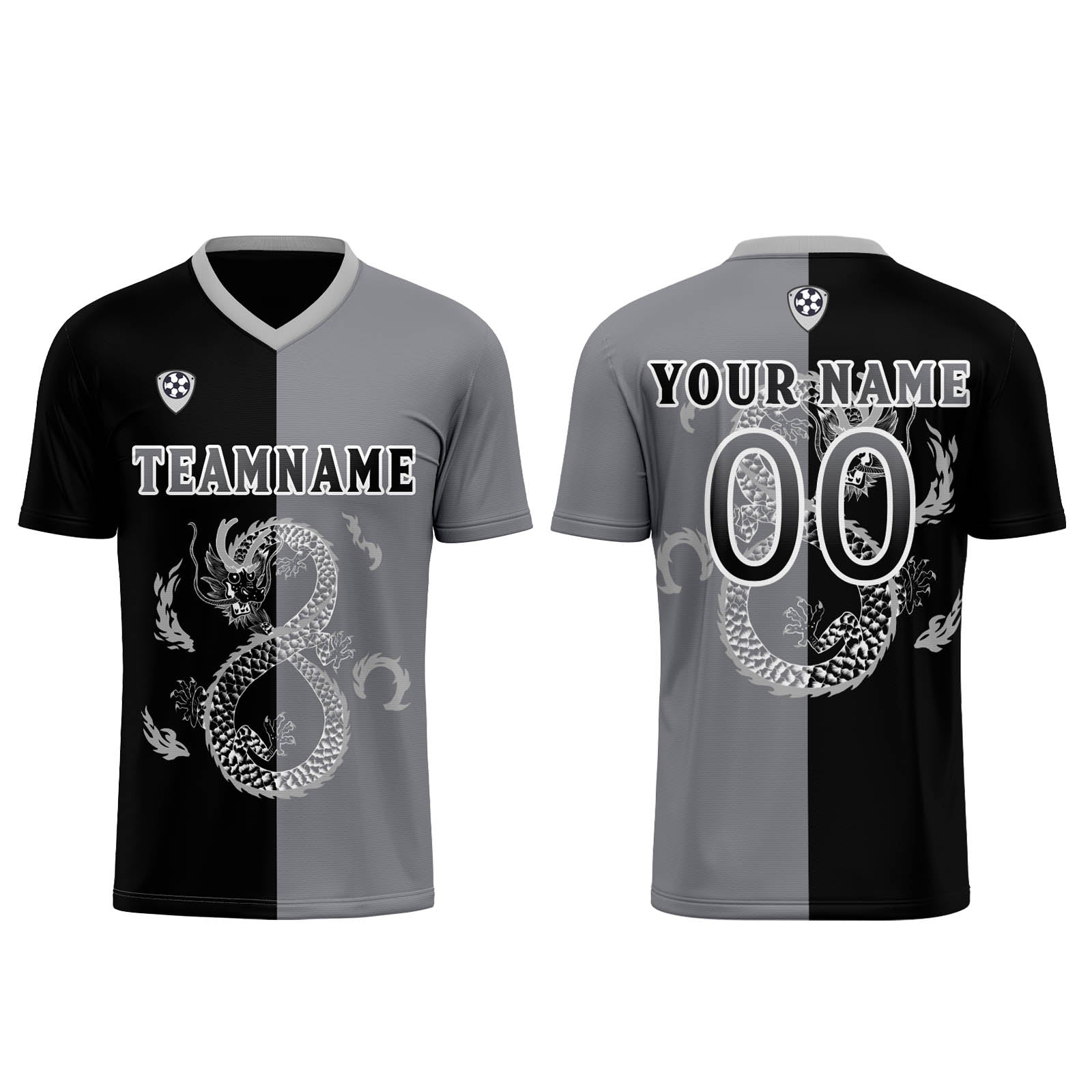 Conjunto personalizado de camiseta de uniforme negra y gris para niños y adultos
