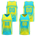 Traje de baloncesto reversible personalizado amarillo claro y azul claro para adultos y niños