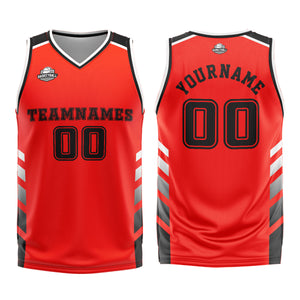 Uniforme de baloncesto personalizado rojo y negro con tu logotipo-nombre y número impresos