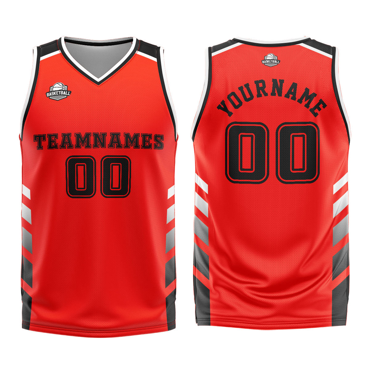 Uniforme de baloncesto personalizado rojo y negro con tu logotipo-nombre y número impresos