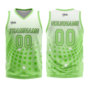 Uniforme de baloncesto personalizado blanco y verde con tu logotipo-nombre y número impresos
