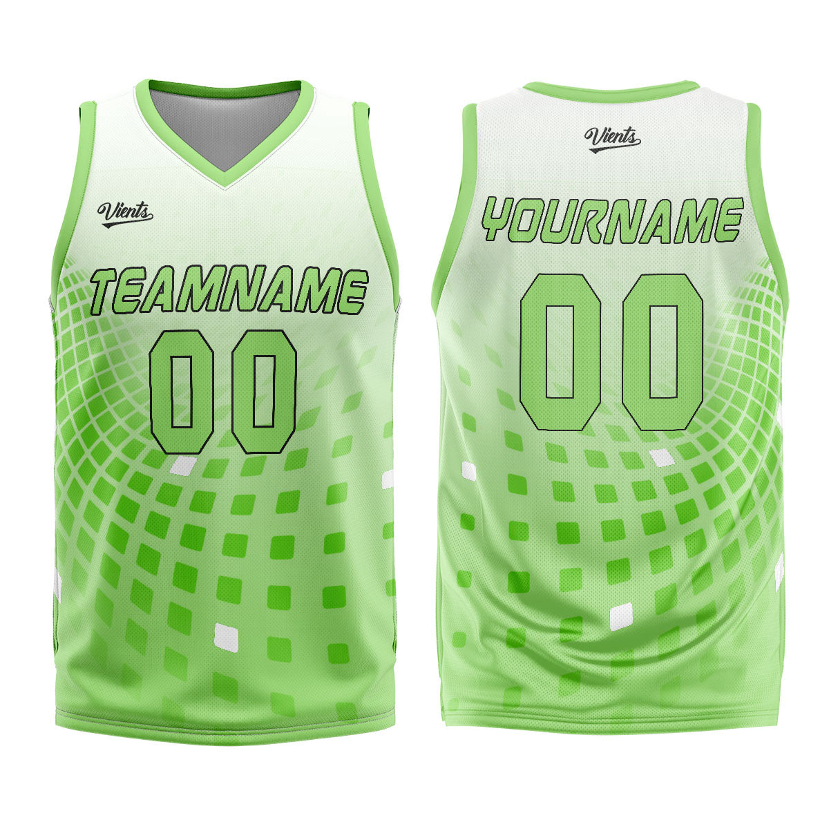 Uniforme de baloncesto personalizado blanco y verde con tu logotipo-nombre y número impresos