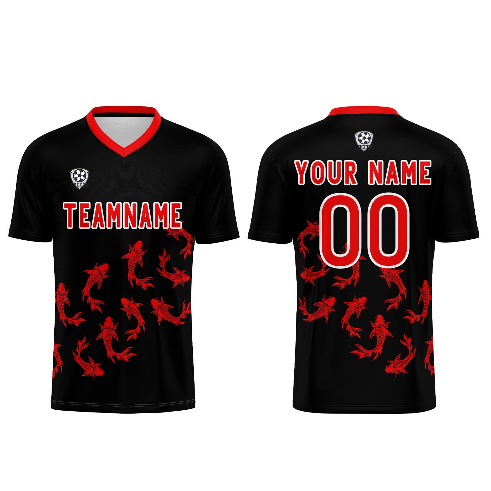 Conjunto personalizado de camiseta de fútbol negra y roja para niños y adultos