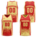 Traje de baloncesto reversible rojo y amarillo personalizado para adultos y niños