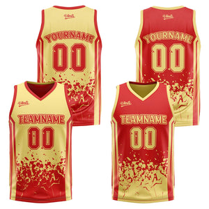 Traje de baloncesto reversible rojo y amarillo personalizado para adultos y niños