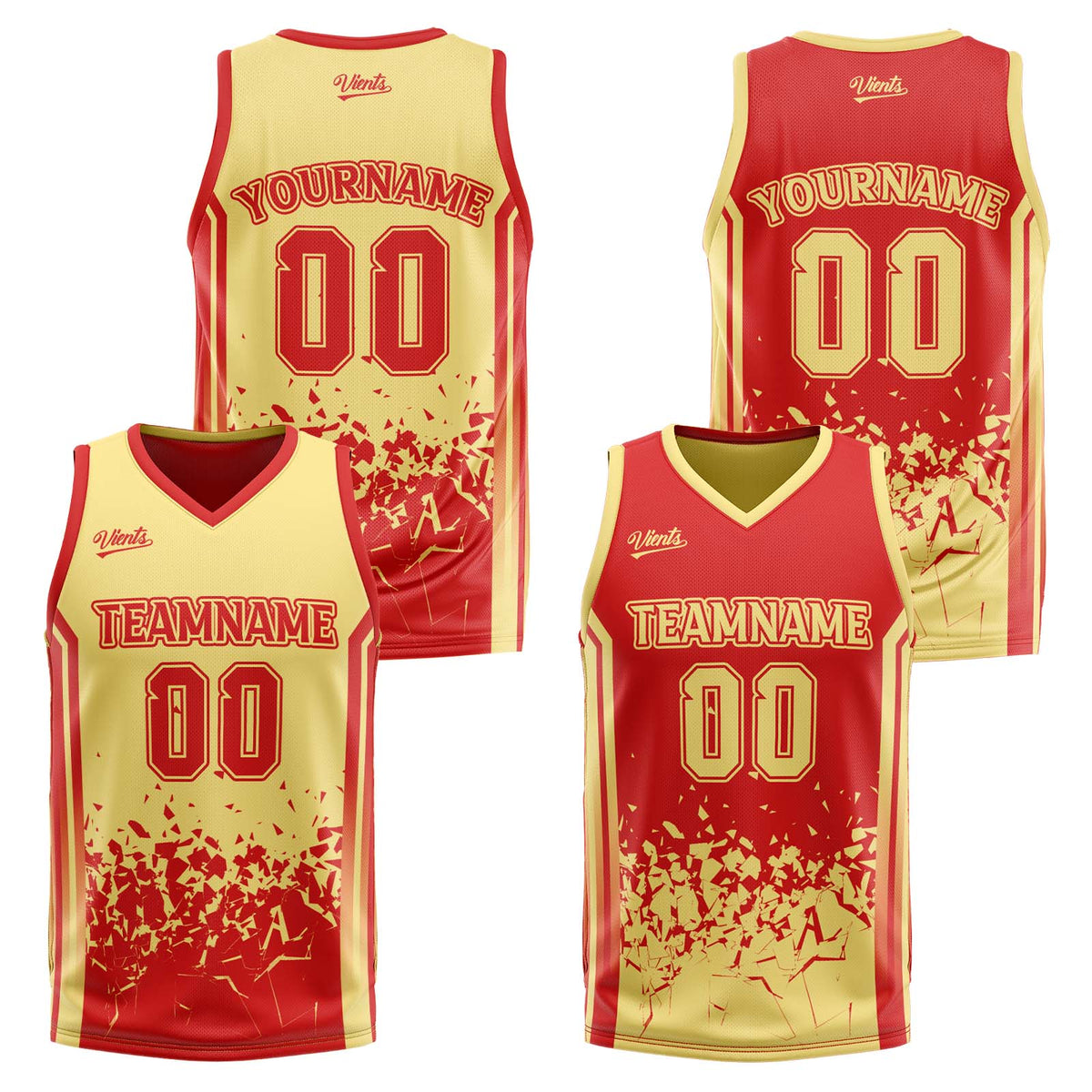 Traje de baloncesto reversible rojo y amarillo personalizado para adultos y niños