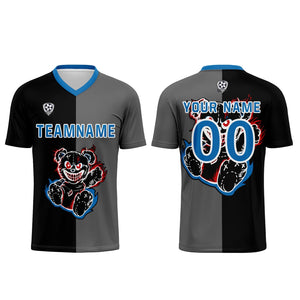 Conjunto personalizado de camiseta de fútbol negra y azul para niños y adultos
