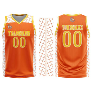Uniforme de baloncesto personalizado de color naranja y amarillo con tu logotipo-nombre y número impresos