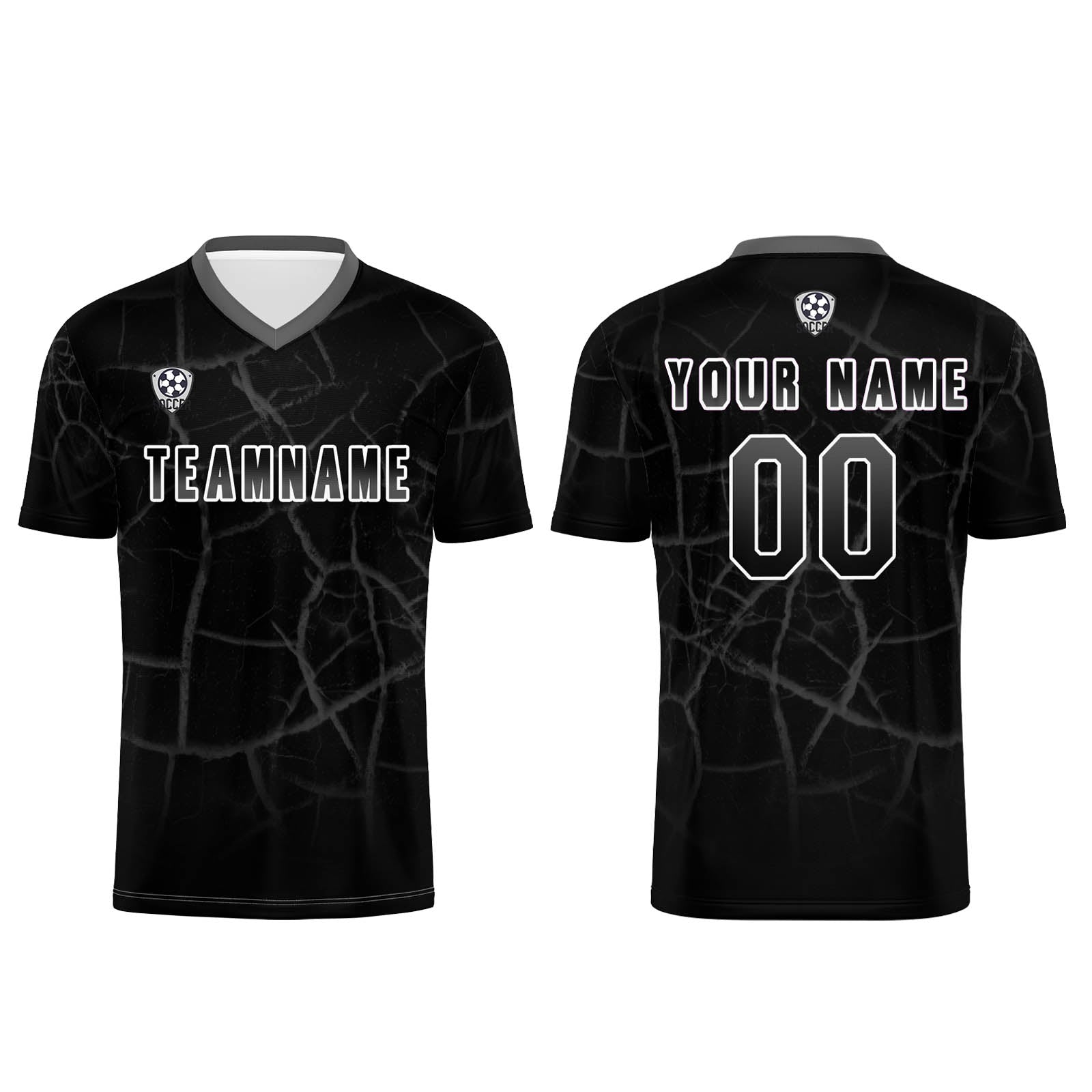 Conjunto personalizado de camiseta de fútbol negra y gris para niños y adultos