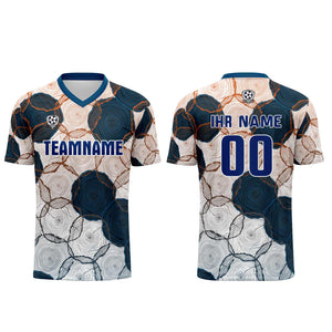 Conjunto personalizado de camiseta de uniforme azul oscuro y naranja para niños y adultos