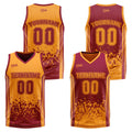 Traje de baloncesto reversible personalizado color burdeos y naranja para adultos y niños
