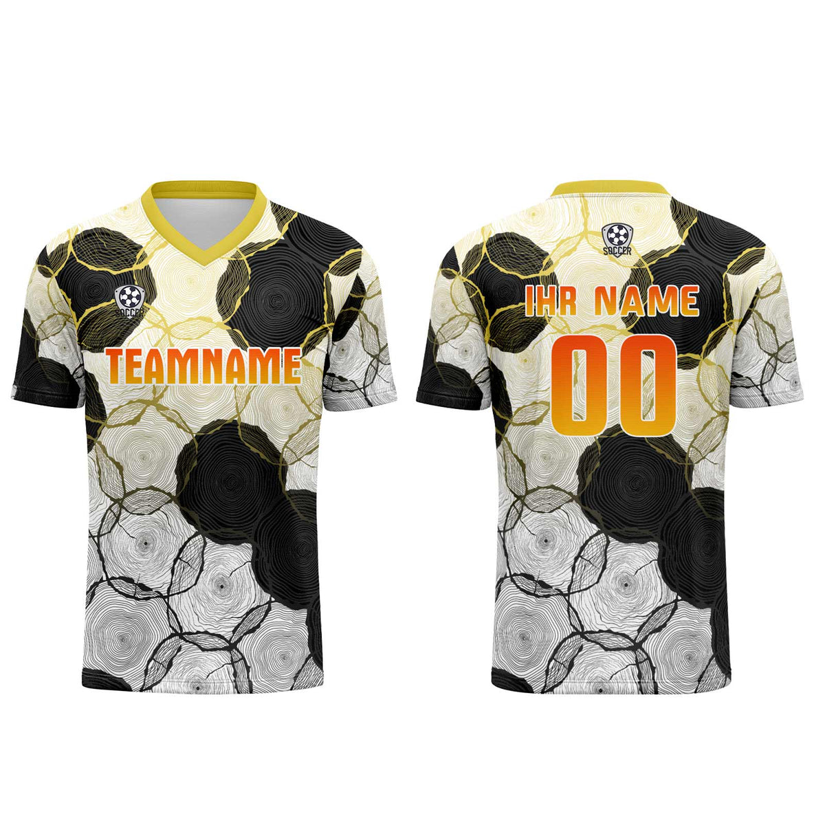 Conjunto personalizado de camiseta de uniforme blanca & negra y amarilla para niños y adultos