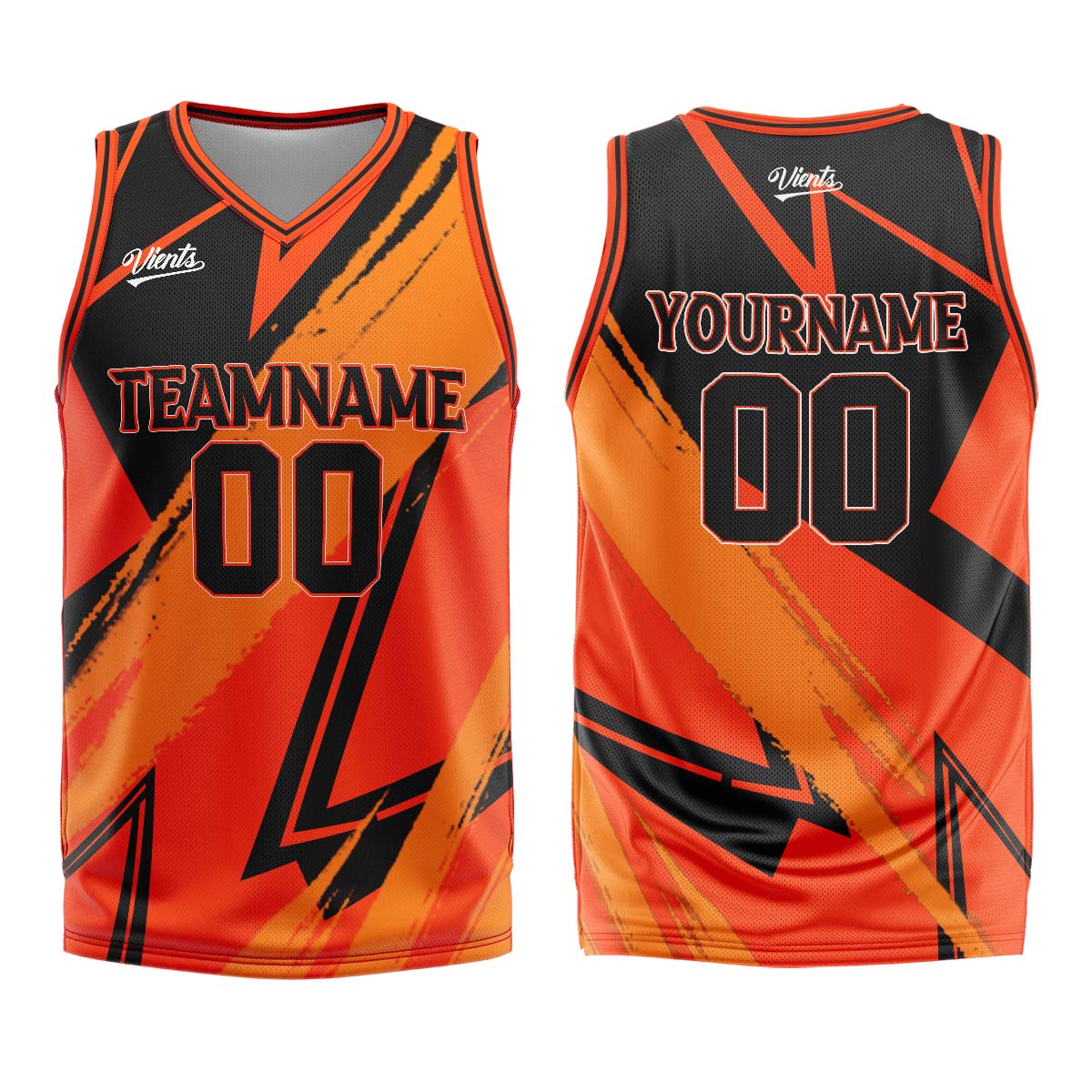 Uniforme de baloncesto personalizado naranja y negro con tu logotipo-nombre y número impresos