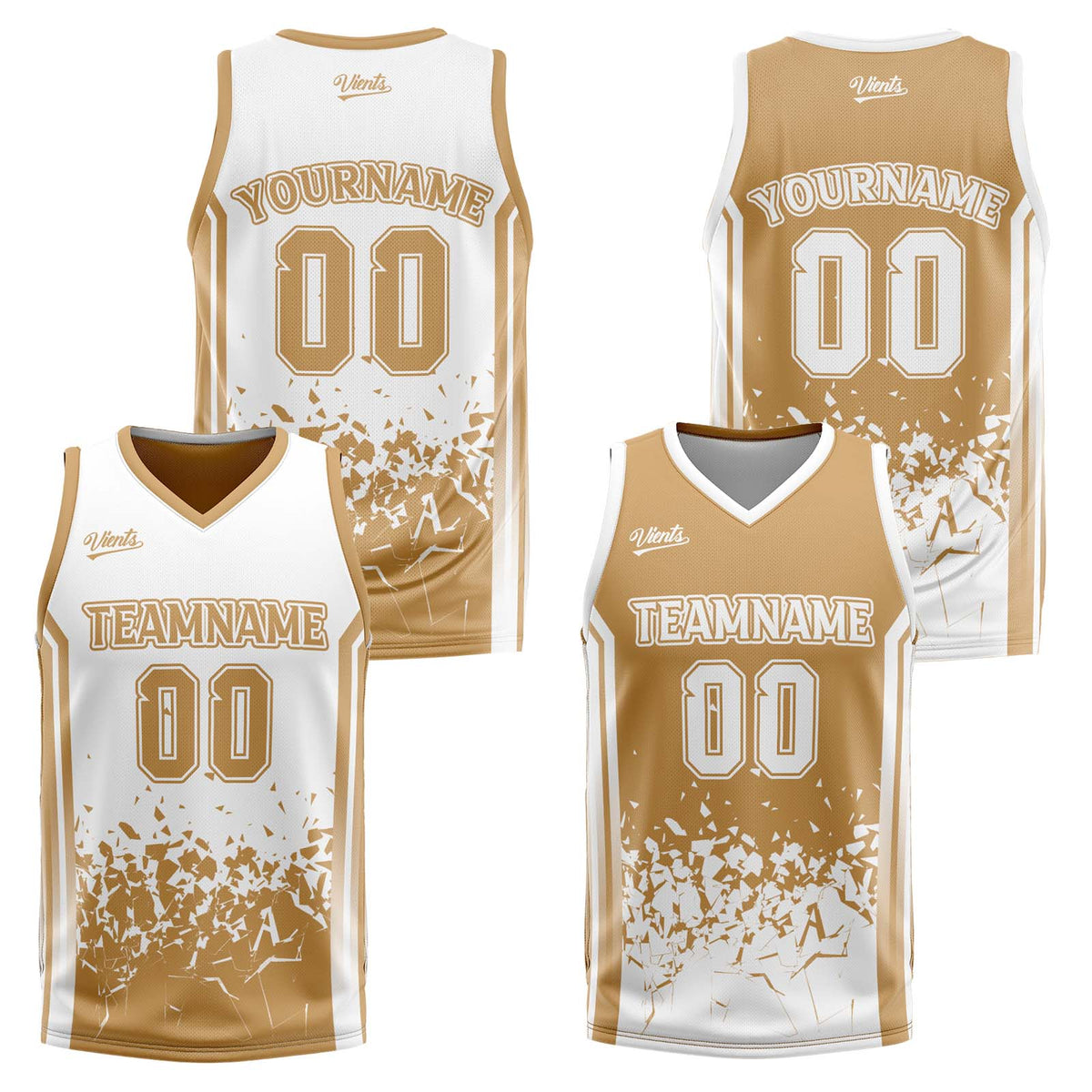 Traje de baloncesto reversible marrón y blanco personalizado para adultos y niños